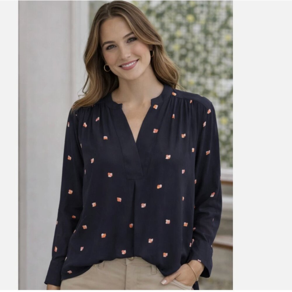 Ann Taylor long sleeve Blouse navy blue small